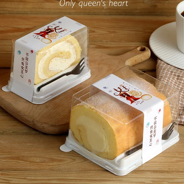 Cake Roll Containers Swiss Transparent Dessert Box Baking Cake Roll Packaging With Fork