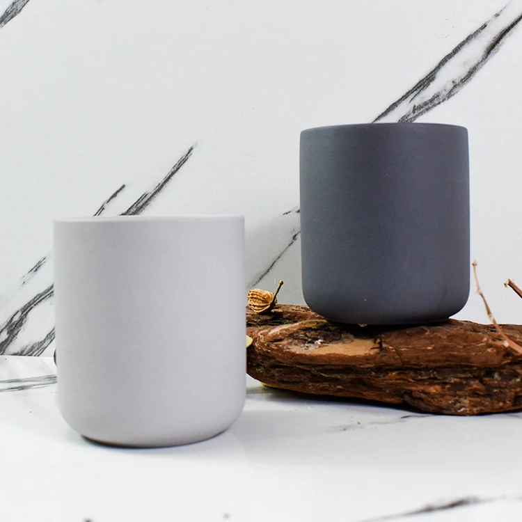 Private Label Aromatherapy Custom Scent Soy Wax Cement White Candle Jar ceramic candle vessels with lid
