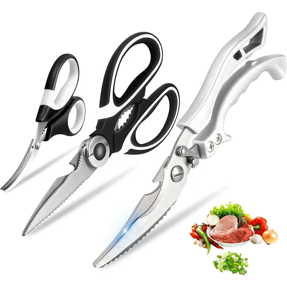 TOALLWIN kitchen accessory anti slip handle stainless steel scissors set kitchen shears meat fish chicken bone kitchen scissors