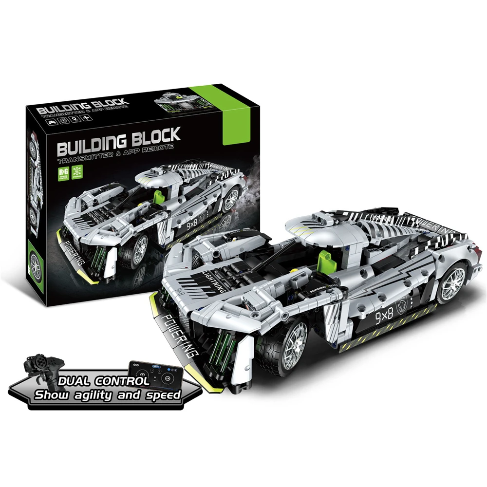 Programmable Steam Hypercar Racing Sport Car Remote Control Racing Block Running Bricks Car RC Building Bricks Toy Car