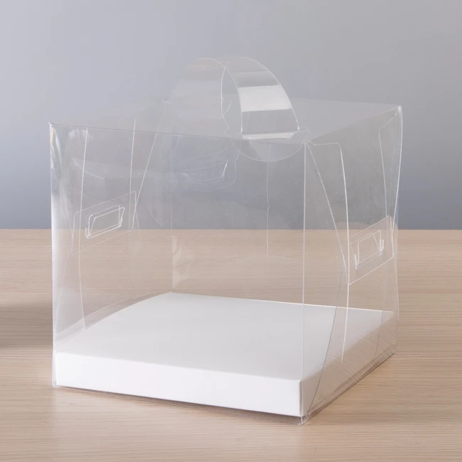 Золотая прозрачная пластиковая ПЭТ материала вместо того, чтобы ПВХ 6 дюймов коробки для тортов и пирожных хлебобулочных изделий с ручкой