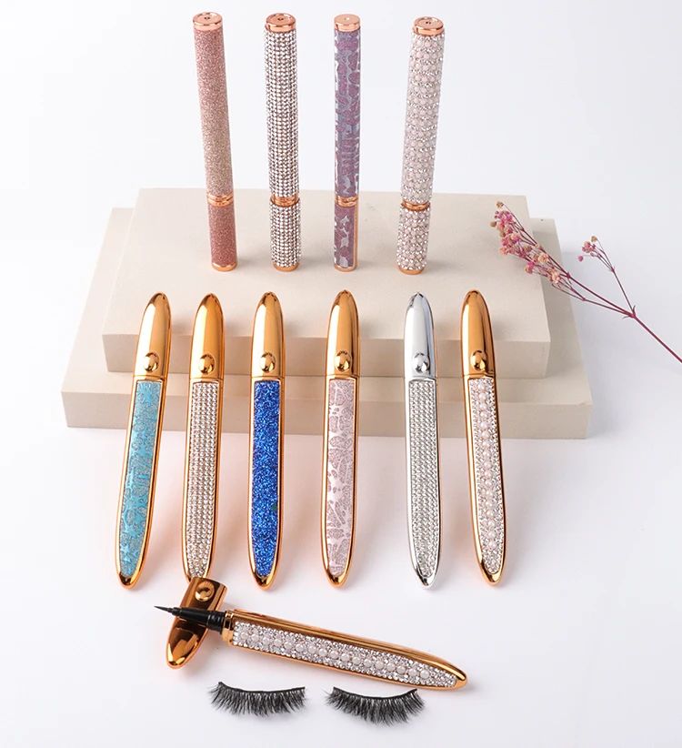 New Design 2 In 1 Private Label Custom Logo Colored Waterproof Glitter Liquid Black Lashglue Glue Pen Eyeliner For Makeup