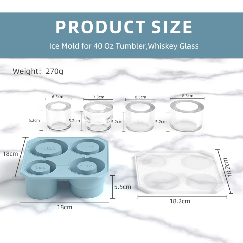 2024 Hot Sale New Design Products Food Grade Easy Demould 40oz Ice Mold Silicone Ice Cube Tray for Cups