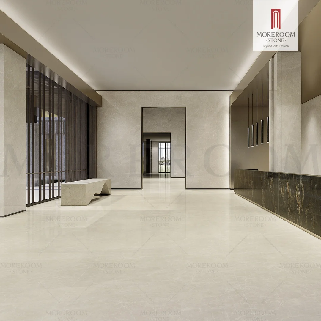 Artificial Beige Cream Sintered Stone Porcelain Slab Marble Surface For Floor