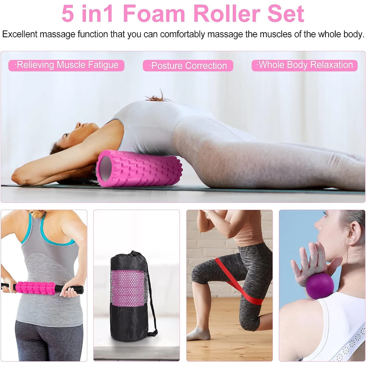 5 In 1 Custom Design Foam Roller Muscle Rollers Stick Resistance Band Yoga Sets Yoga Foam Roller Set
