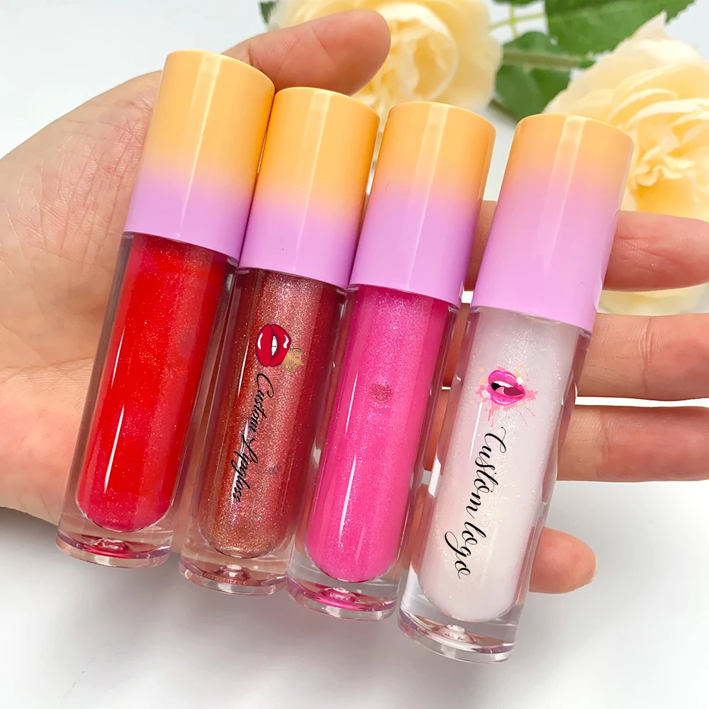 print your Logo Waterproof matte Lipgloss  Colors Shimmer High Quality Vegan Glossy pink tube   Lip Gloss