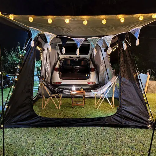 Portable Outdoor 210D Oxford PU Automatic Quick Opening Car Tailgate Tent Shade Tent SUV Car Rear Tent for Camping