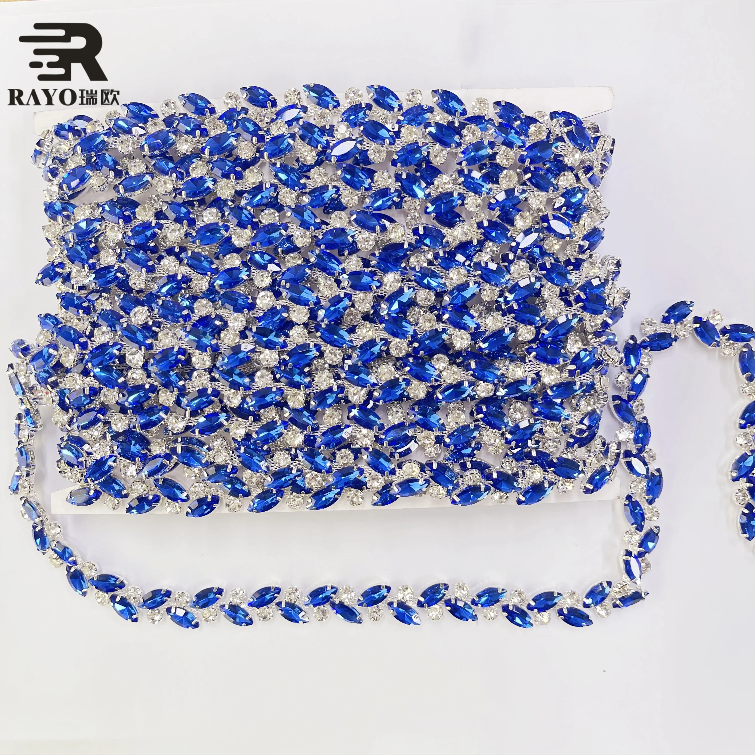 Blue Color Fashion10 Yards stone flower trim for Garment Decoration Bag Necklace Earning Applique Technique
