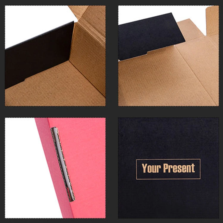 Packaging Shipping Kraft Black Carton Paper Box with Logo Customized Cardboard Corrugated Pink Mailer Clothing Paper Box