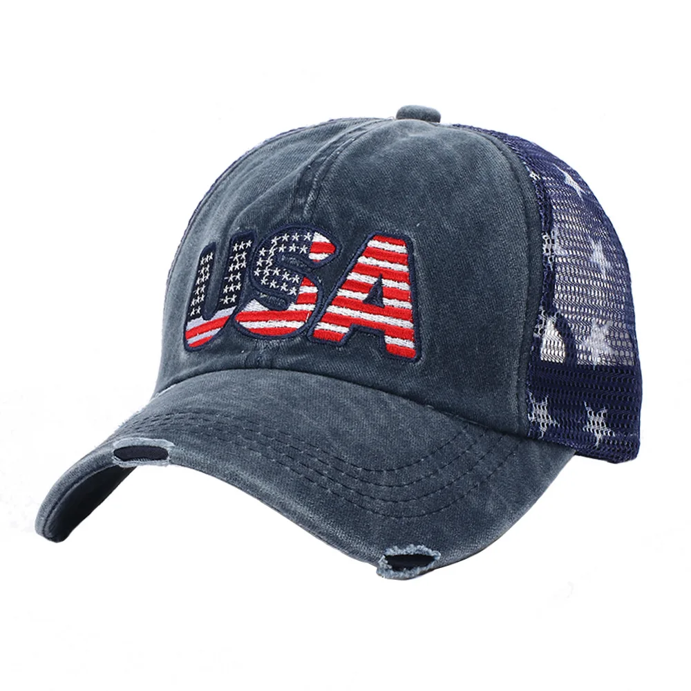 Hot Sale Summer Distressed USA Cap Star Mesh Back USA Flag Hats Fast Delivery USA Cap