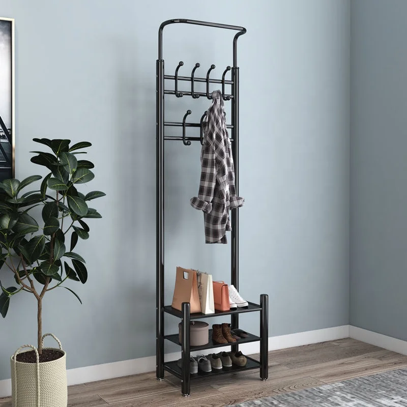 Three tier mediu Wall Mounted Clothes Coat Hat Hanger Hook Rack Metal Packing Room Furniture Coat rack and shoe rack combination