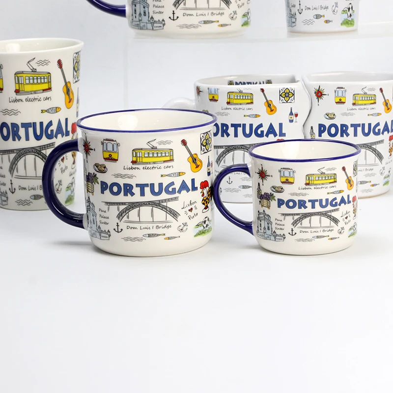 Wholesale custom printing Portugal city souvenir food dinner round plates ceramic dish