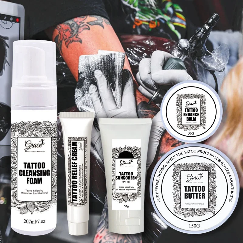 Private Label Tattoo Enhance Balm Deep Cleansing Foam Organic Prevent Infection Scab Aftercare Repair Tattoo Butter Relief Cream