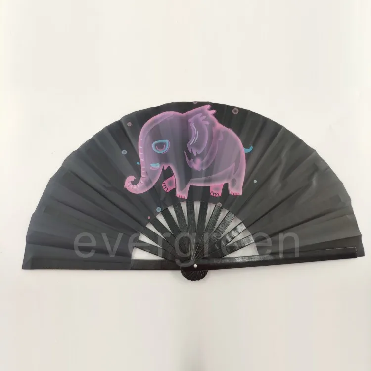 Bamboo circuit party uv large  glow decorative hand  fan