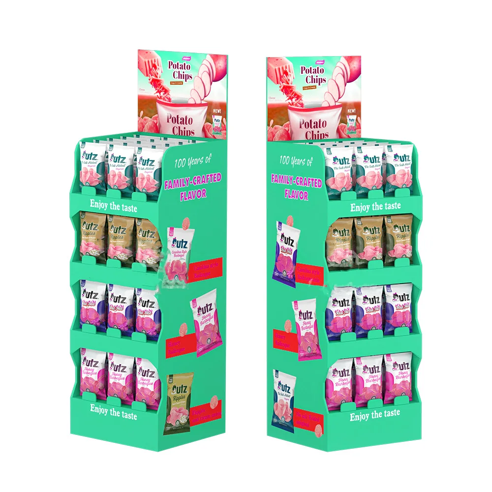 Custom Shape Store Display Cardboard Food Chocolate Shelves Carton Display Rack Cardboard Floor Pop Pos Display Booth Stand