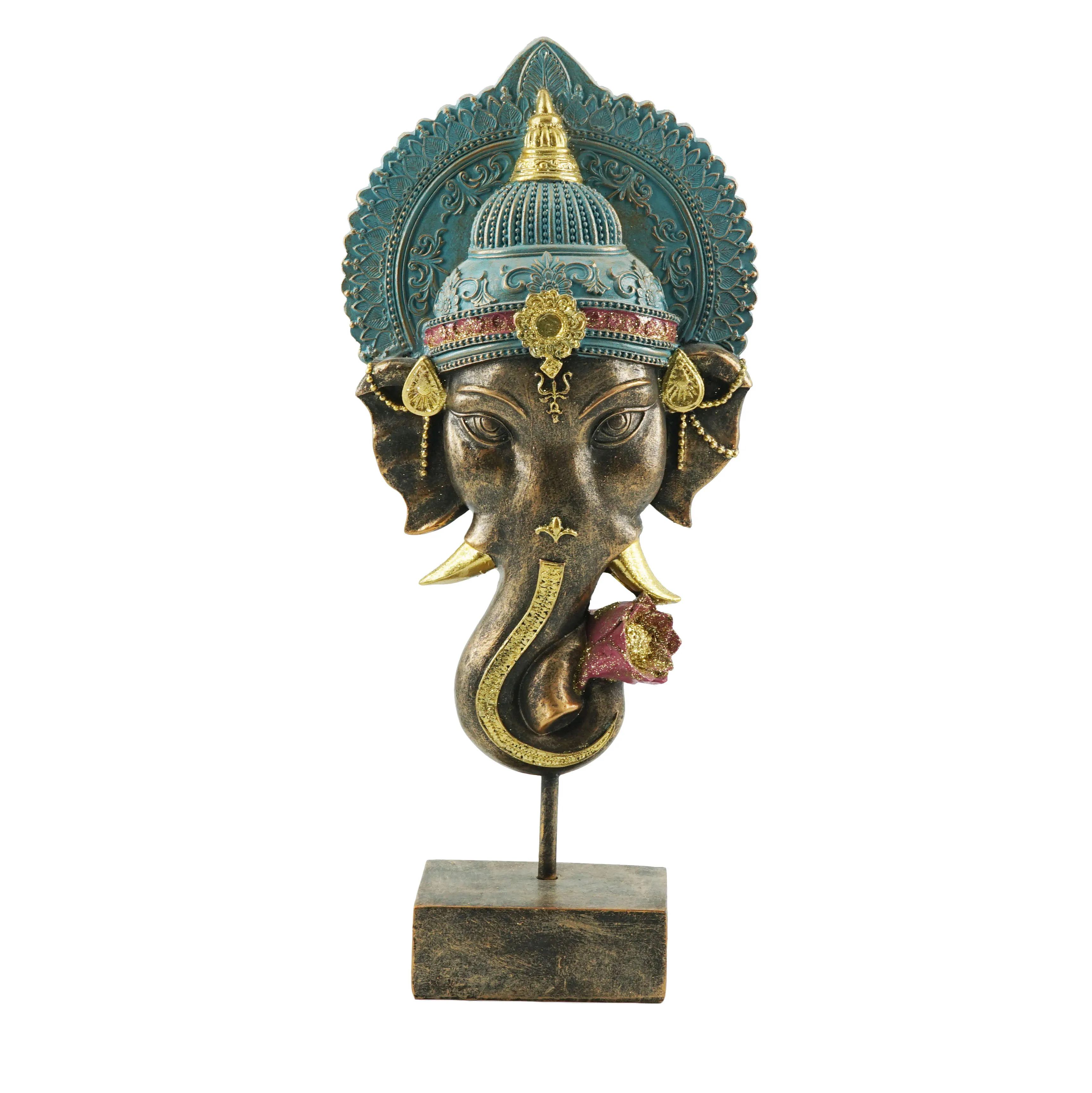 European style home decorative resin elephant mask w. stand large elephant statues elephant head buddha statue