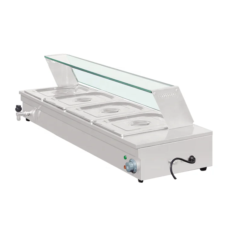 
 Коммерческая Буфетная газовая водяная Мари из нержавеющей стали, подогреватель еды, 4 кастрюли, электрическая водяная Мари со стеклом и водяным клапаном  