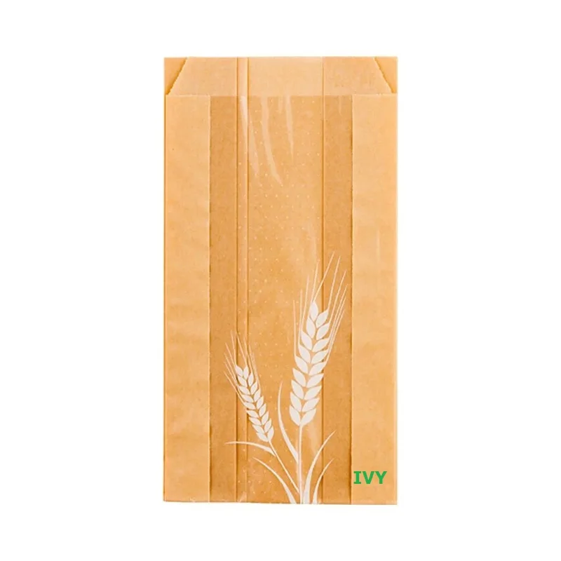 Food Grade Custom Printed Greaseproof Sandwich  bread Packaging Brown or White Kraft Paper Bag