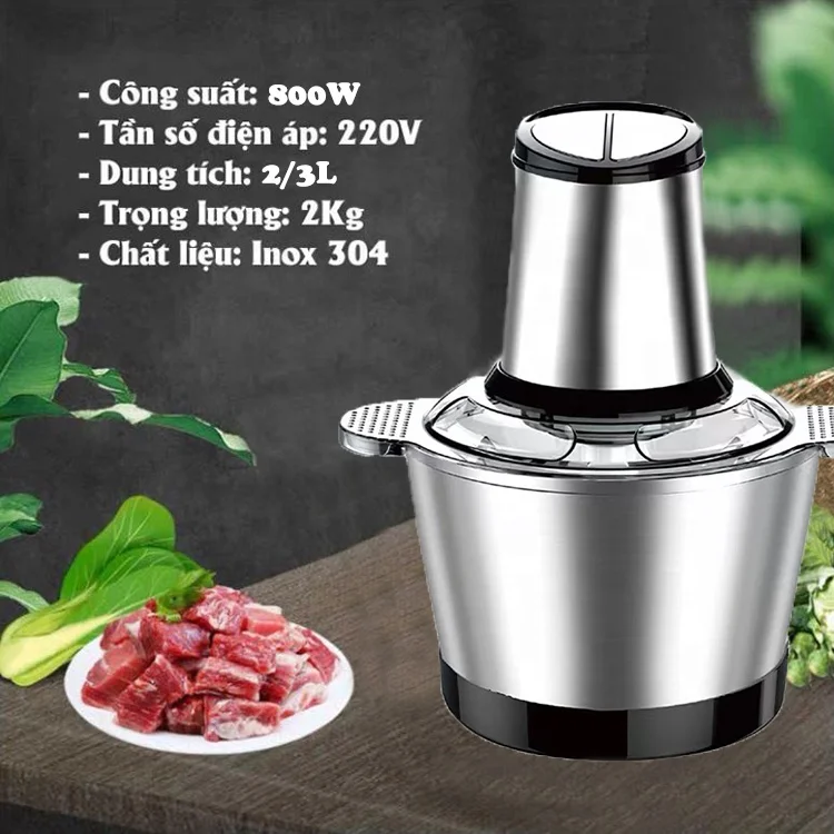 Hot Sell 2/3L Food Slicer Electric 4 Blade Knife Meat Chopper Stainless Steel Bowl Meat Grinder for Vietnam