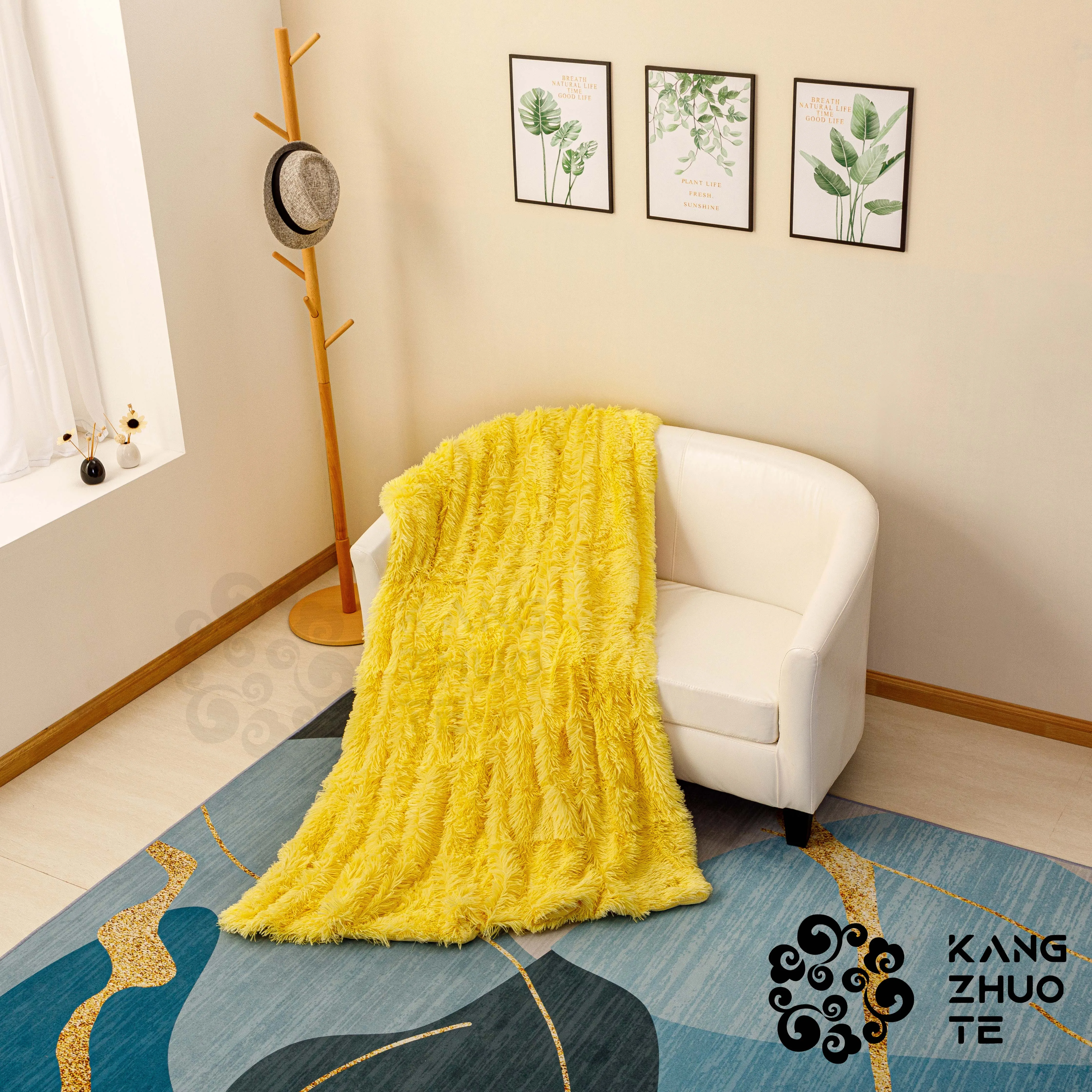 Professional custom eco friendly yellow baby plain long plush soft throw blanket