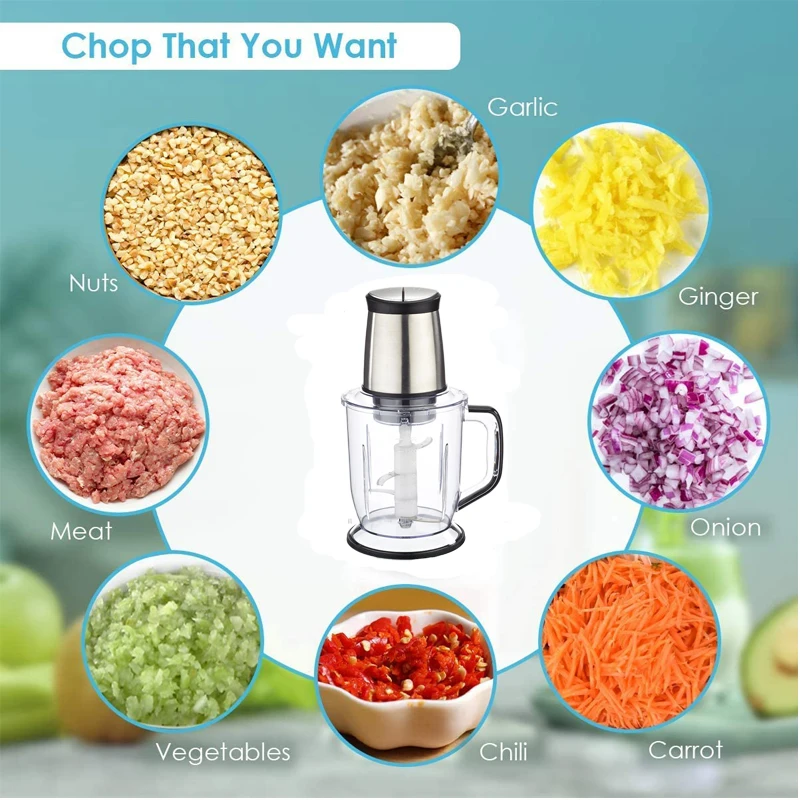 Stainless Steel Body and Plastic Bowl Powerful Garlic Ginger Onion Nut Fruit Food Chopper Processor