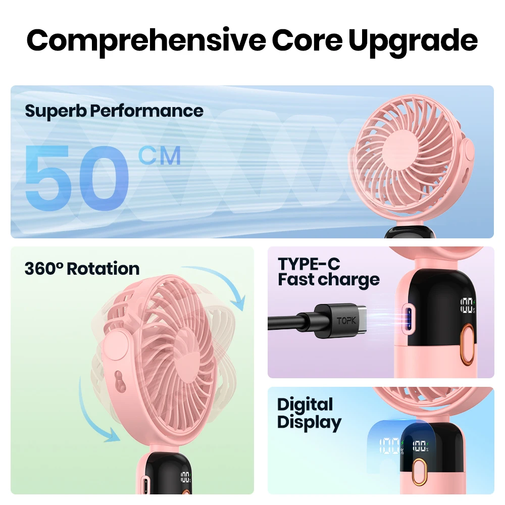 OEM K70 2024 New Design 2400mAh Handheld Small USB Mini Fan Mute Large Wind Portable Halter Fan