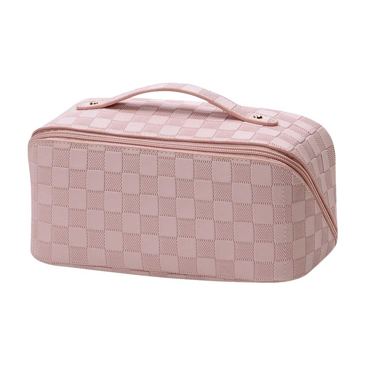 High Quality Compartment Organizer Beauty Pouch White Pu Leather Open Flat Cosmetic Pillow Makeup Storage Travel Toiletry Bag
