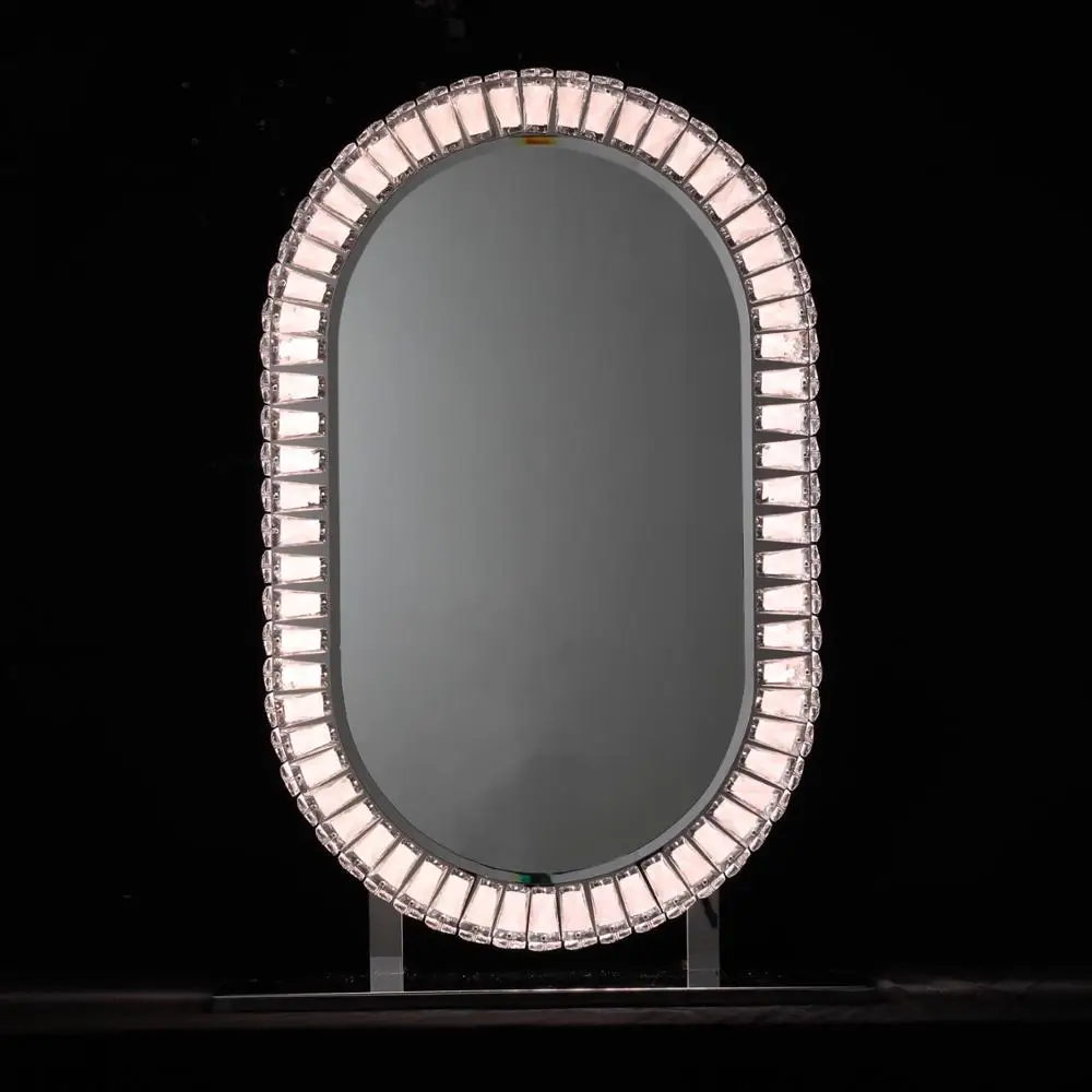 Egg Shape Wall Mounted Crystal LED Vanity Mirror for Home Deco & Make-up