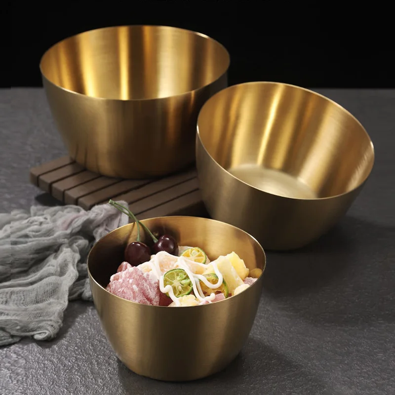 Korean Stainless Steel Salad Bowl Self-Service Seasoned Golden Cold Noodle Bowl Raw Fruit and Vegetable Bucket