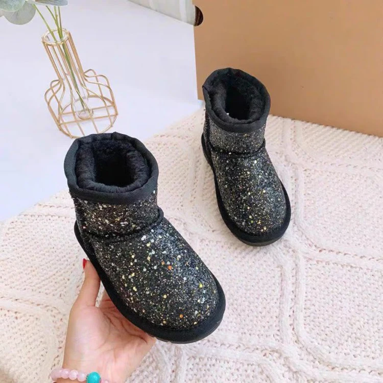 Оптовая продажа; Мягкие теплые сапоги из искусственного меха для девочек; Зимние женские сапоги с блестящими блестками