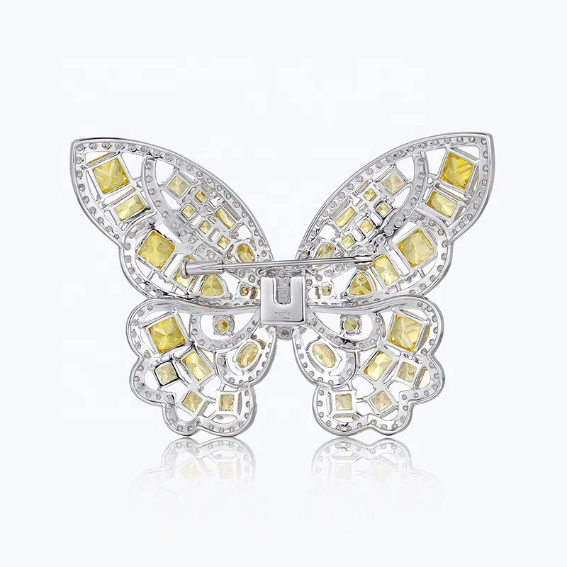 Best Jewelry Butterfly Shape European Diamond Simulation Yellow Diamond S925 Sterling Silver Bow Style Brooches&Ring Women