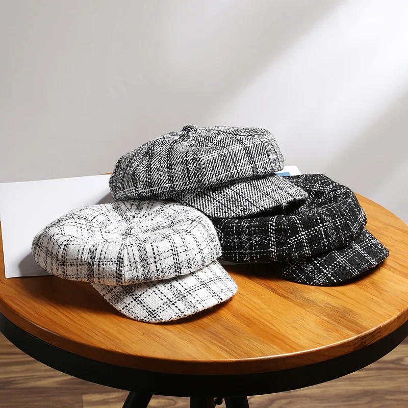 Fashion England style plaid women beret hats Newsboy cap