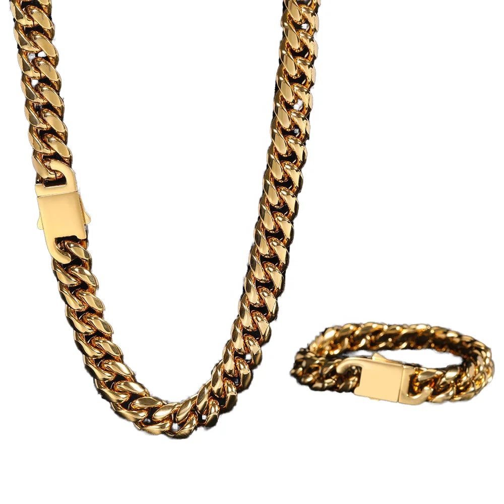 wholesale women hip hop jewelry miami cuban link necklace 316l stainless steel 8mm 10mm 12mm 14mm 18mm men 18k gold cuban chain