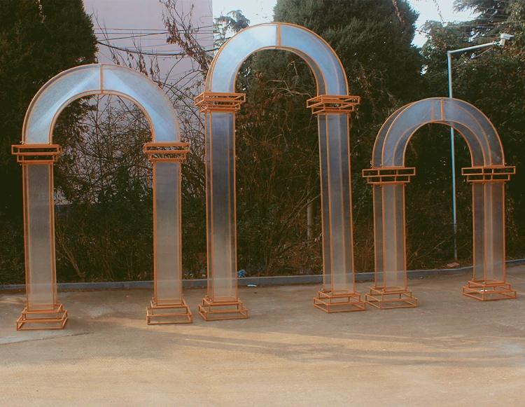 2022 new European style sunshine board golden arch square column wedding background props arch wedding