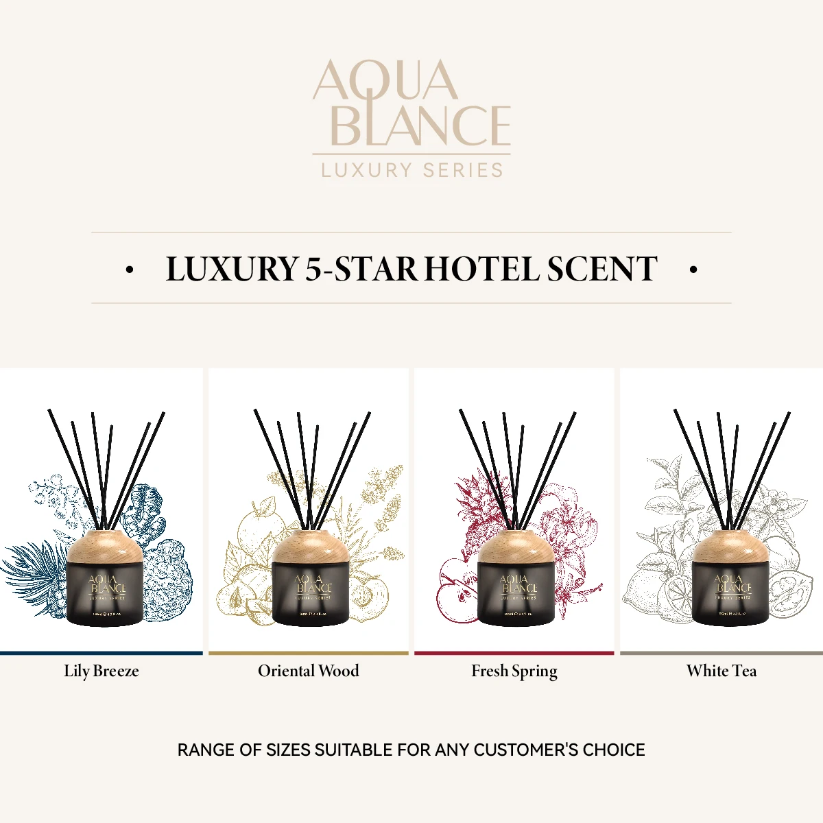 130ml Customized Natural White Tea Scented Air Freshener Reed Diffuser for Home Hotel
