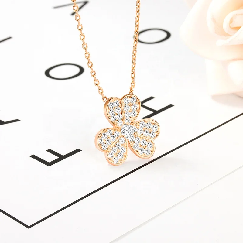 factory price Adjustable size girls women gold means crystal  diamond flower necklace pendant