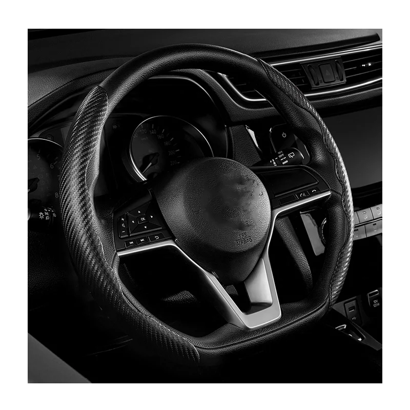 Newest glossy carbon fiber universal steering wheel cover anti slip suede pu leather car handle interior accessories wholesale