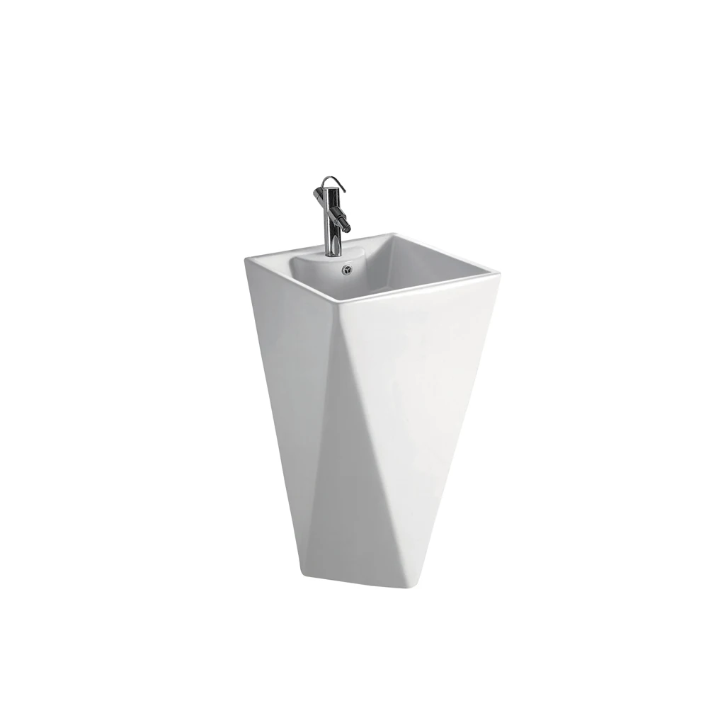 Unique Diamond Design Floor Mounted Washroom Ceramic Basin Bathroom Hand Wash Sink with Faucet Hole