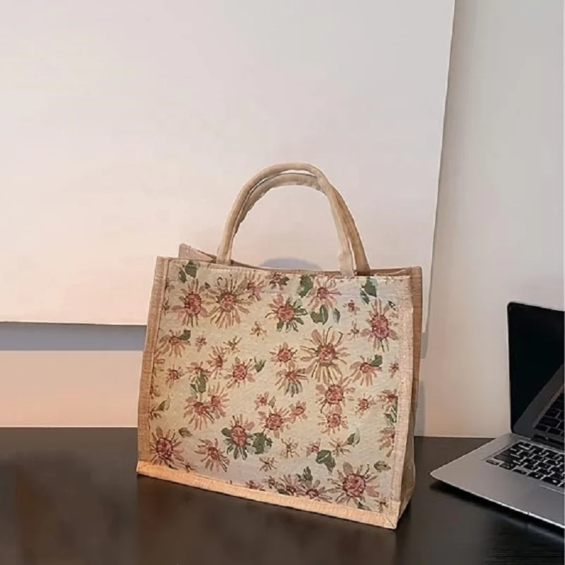 High Quality Printing Larger Capacity Reusable Burlap Shopping Tote Bags Flax Jute Beach Bag