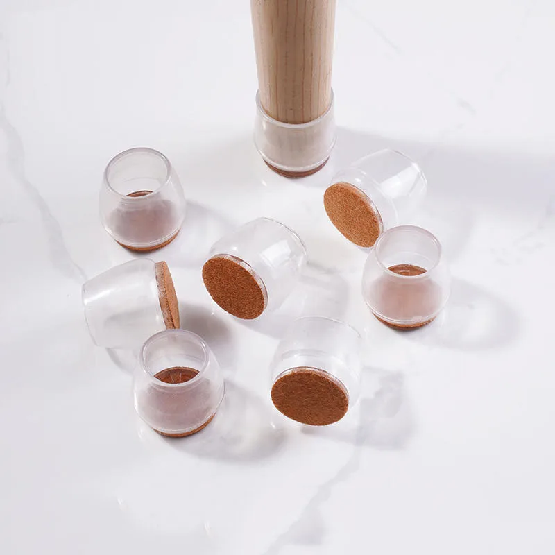 4Pcs/Pack Transparent Silicone Chair Leg Cover With Felt Mute Floor Protectors For Furniture
