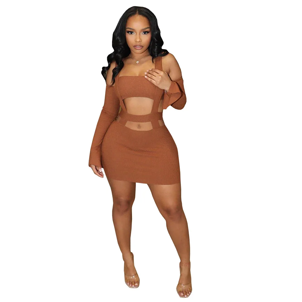 Fashion sexy hot girl hollow out navel suspender sleeve sheath short dress