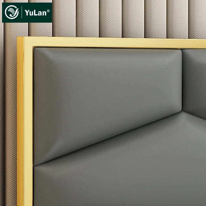 High quality bedroom furniture luxury headboard gray Pu Storage latest modern double bed