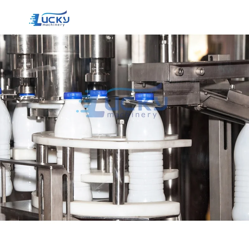 PE HDPE bottle flavored milk filling capping and labeling machine