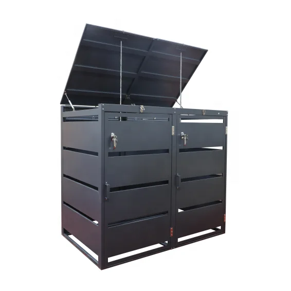 practical outdoor customized Germany popular steel KD Structure 2er garbage bin cover box