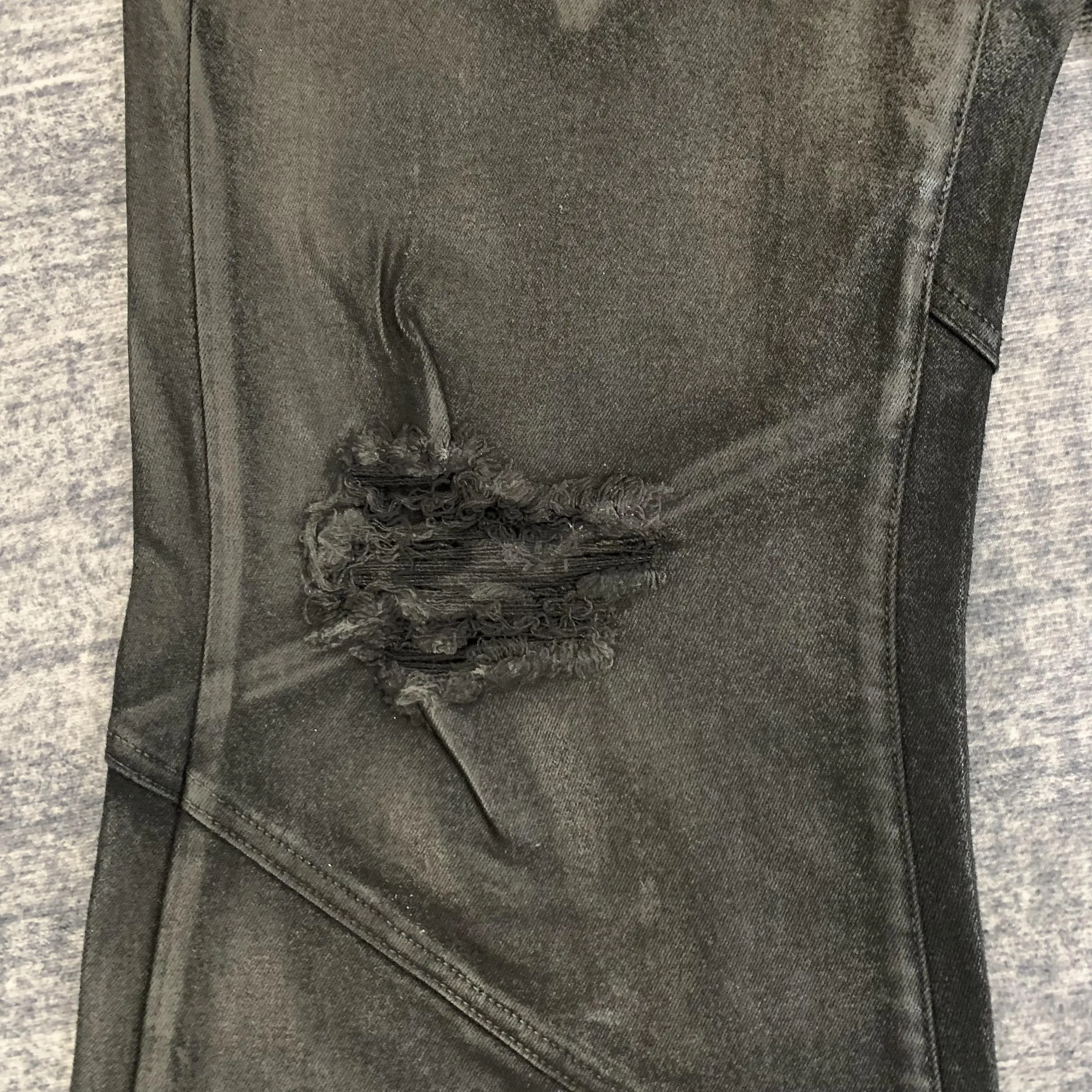 DENIMGUYS High-End Waxed Flared Jeans Men Wax-Coated Hip Hop Street Style Baggy Distressing Waxing Denim Bootcut Pants