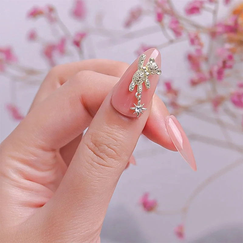 50Pcs/Lots Mix Design Nail Charms Decorations Alloy Gold Silver Metal Nail Charms Manicure Jewelry 3D Charms