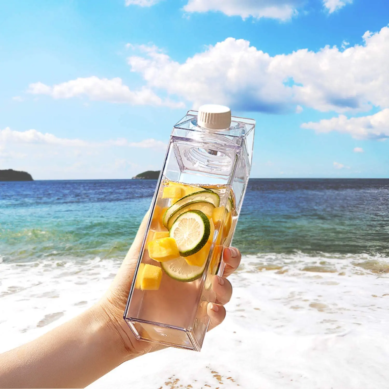 Wholesale 1000ml kids portable drinking transparent plain milk shape box reusable plastic clear milk carton water bottle