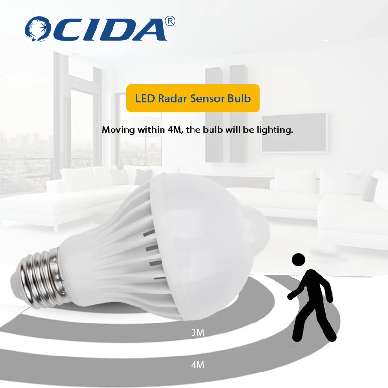 5W 7W E 27 4 meter remote human body induction emergency light bulb for indoor staircase corridor