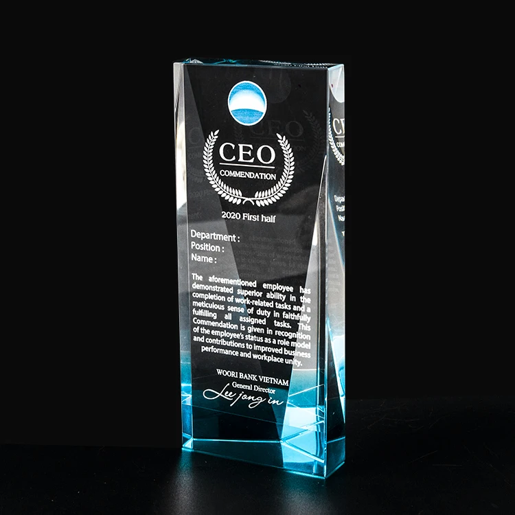 Factory Supply Blank Crystal Award Custom logo Trophy Color