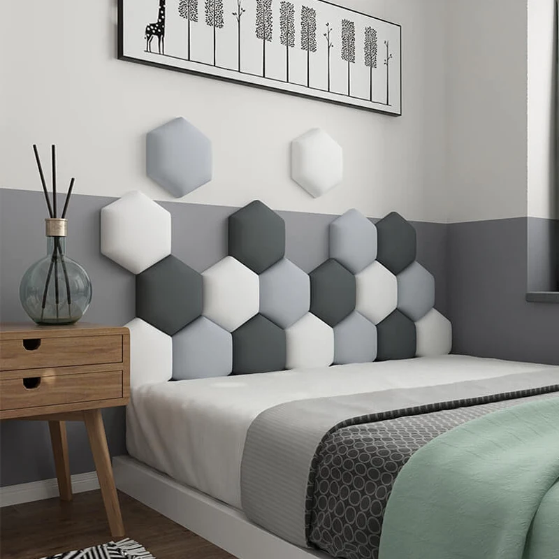 2022 Modern Hexagonal Wood Queen Bed Headboard Self Adhesive, 3d Headboard Bedroom Leather For Hotel Home Decor Furniture